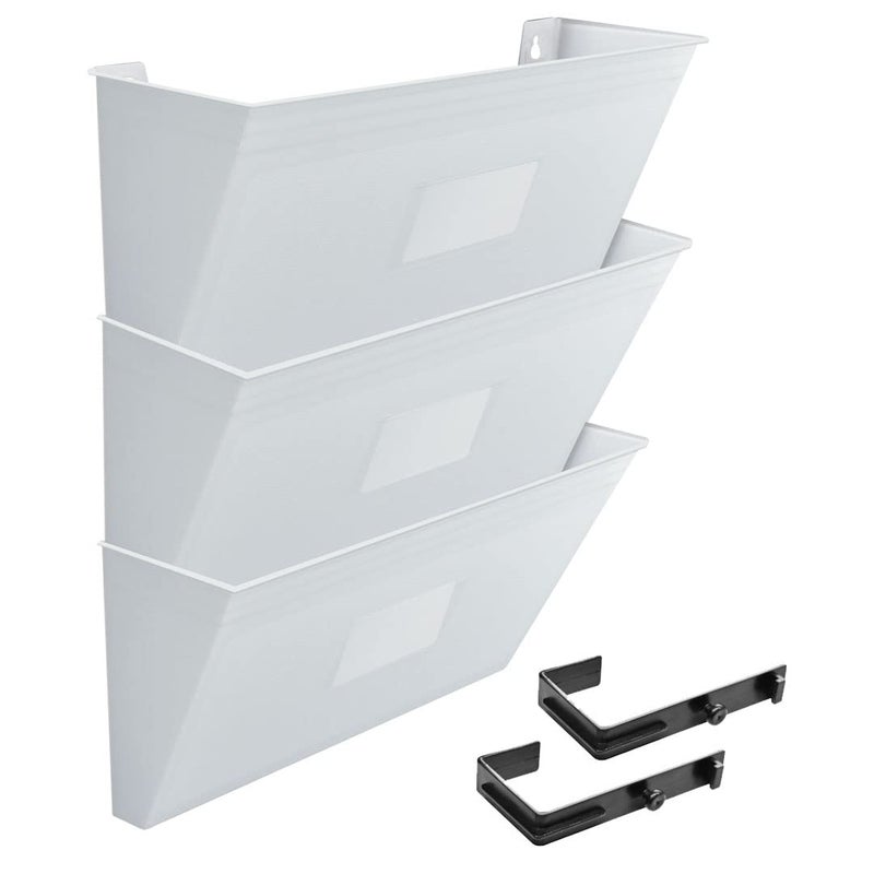 Acrimet Wall Mount Pocket File Organizer Holder (Hangers Included) (White Color) (3 Pack) - Image 1